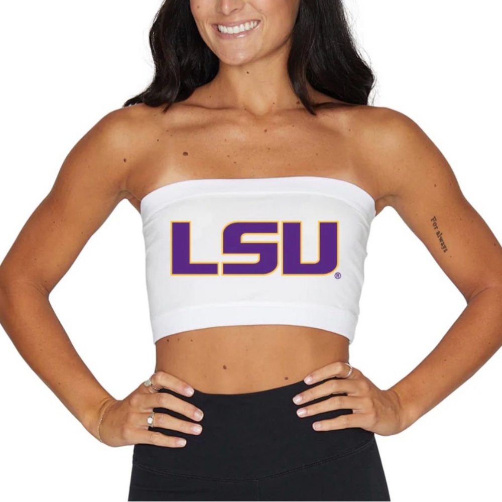 LSU White Bandeau Tube Tob Women’s Small Spirit Activewear Collegiate Game Day